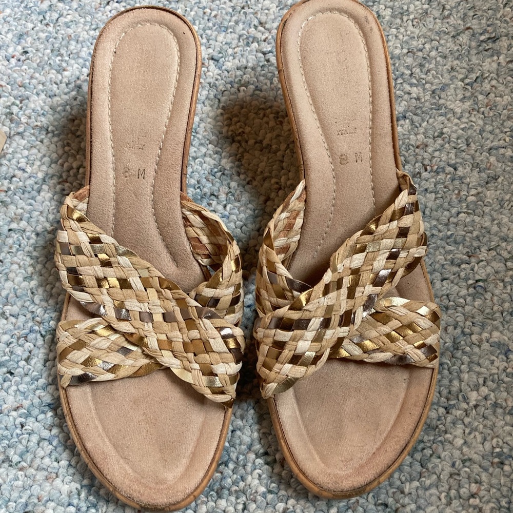 Tricolor straw woven sandals sz 8